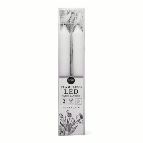 Core Home Flameless LED Ribbed Taper Candles - White Perspective: front