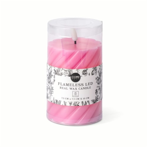 Core Home™ Small Flameless LED Swirl Pillar Wax Candle - Dark Pink Perspective: front