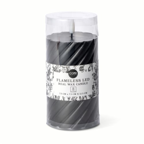 Core Home™ Medium Flameless LED Swirl Pillar Wax Candle - Black Perspective: front