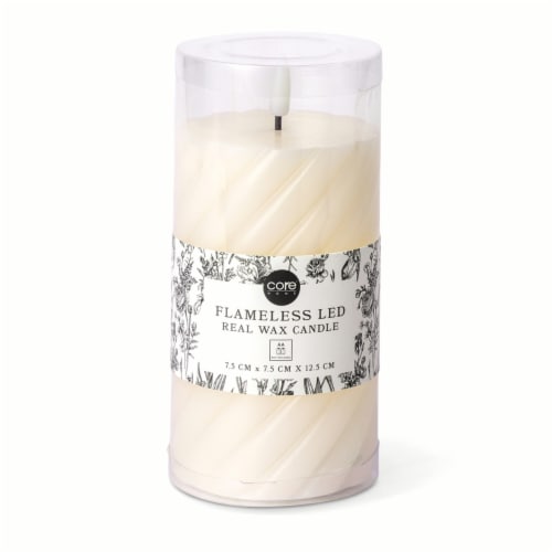 Core Home™ Medium Flameless LED Swirl Pillar Wax Candle - Cream Perspective: front