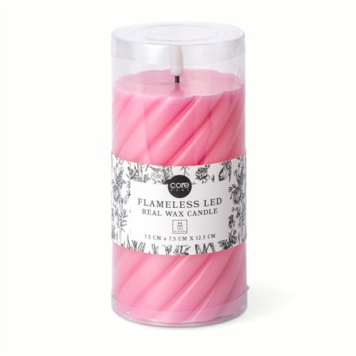 Core Home™ Medium Flameless LED Swirl Pillar Wax Candle - Dark Pink Perspective: front