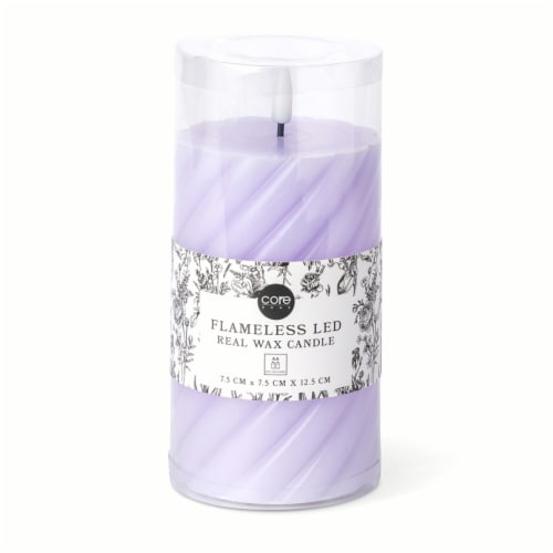 Core Home™ Medium Flameless LED Swirl Pillar Wax Candle - Purple Perspective: front