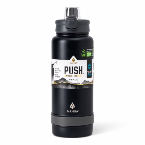 Manna™ Push™ Staineless Steel Water Bottle - Black Perspective: front