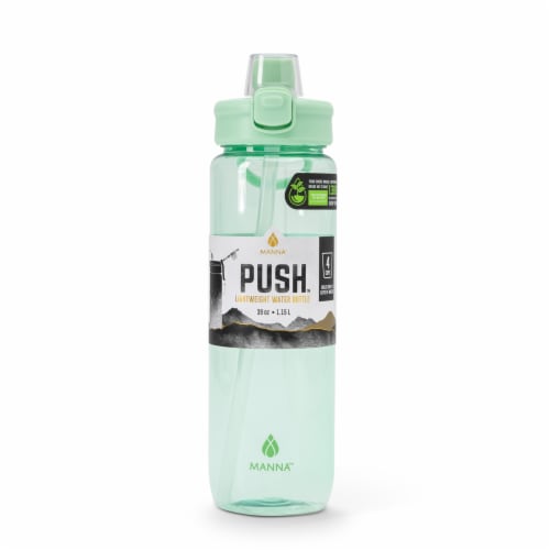 Manna™ Push™ Lightweight Plastic Water Bottle - Green Perspective: front
