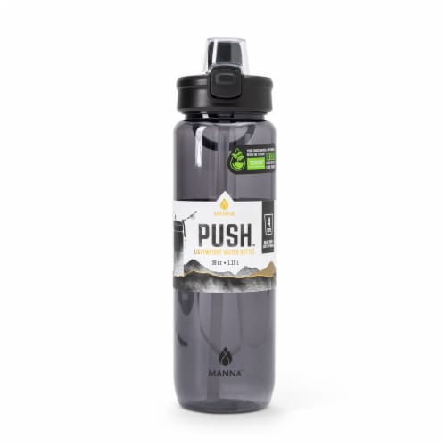 Manna™ Push™ Lightweight Plastic Water Bottle - Black Perspective: front