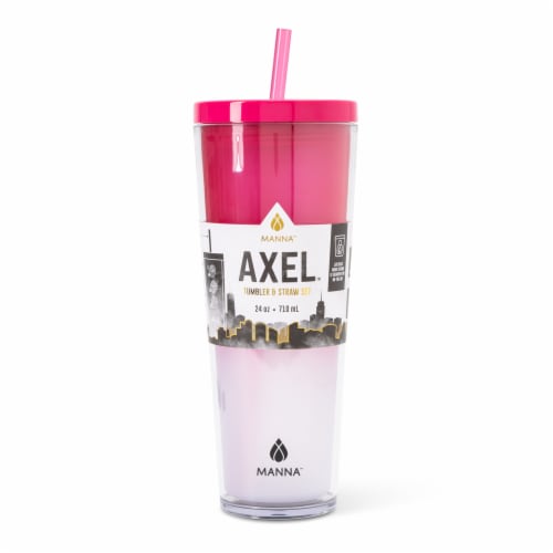 Manna™ Axel™ Plastic Tumbler & Straw Set - Pink Perspective: front