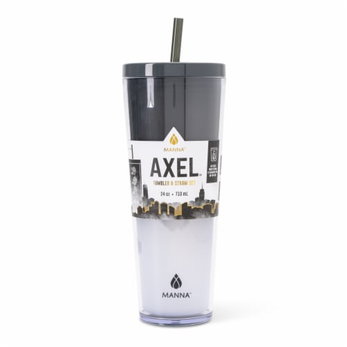 Manna™ Axel™ Plastic Tumbler & Straw Set - Black Perspective: front