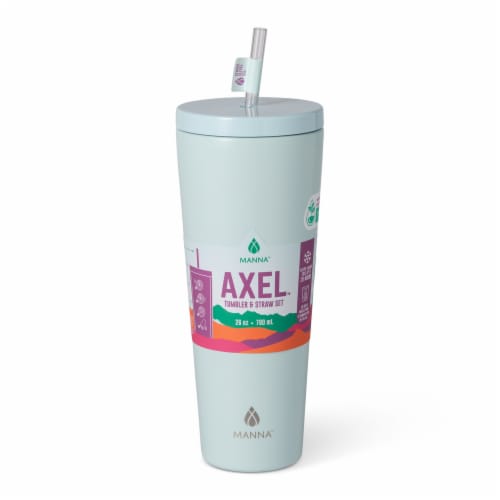 Manna™ Axel™ Stainless Steel Tumbler With Straw - Steel Blue Perspective: front
