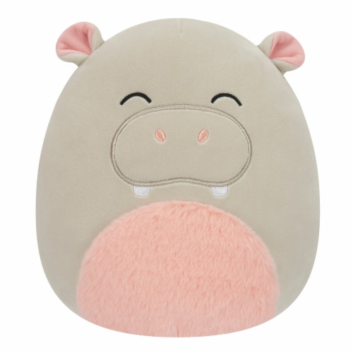 Squishmallows 8" Grey Hippo with Pink Fuzzy Belly Plush Toy Perspective: front