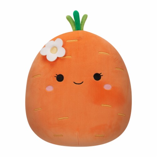 Squishmallows Orange Carrot with Green Top & Flower Pin Plush Perspective: front
