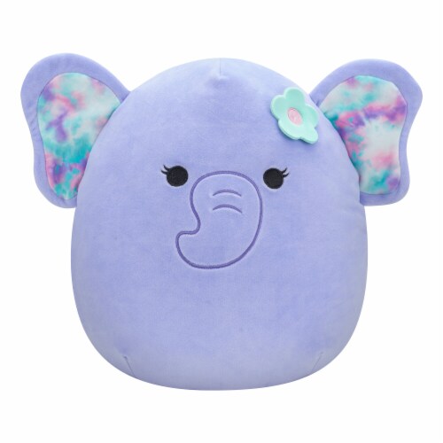 Squishmallows Purple Elephant with Tie-Dye Ears & Flower Pin Plush Perspective: front