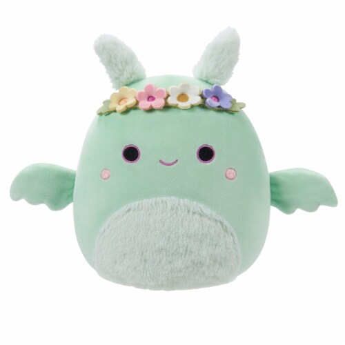 Squishmallows Mothman w/Flower Crown & Fuzzy Belly Plush Toy - Mint Green Perspective: front