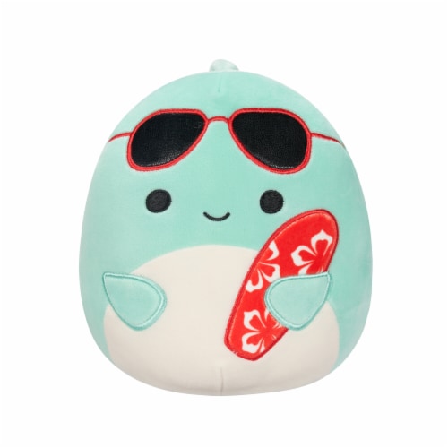 Squishmallows Teal Dolphin W/Sunglasses and Surfboard Perspective: front