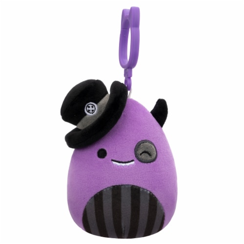 Squishmallows 3.5" Purple Monster With Top Hat Clip On Plush Toy Perspective: front