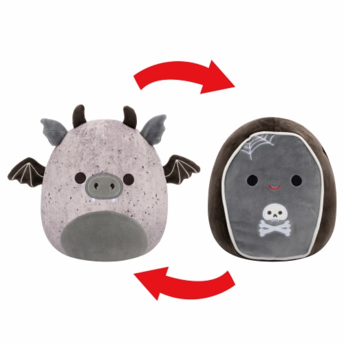 Squishmallows 8" Grey Gargoyle & Black Coffin Plush Toy Perspective: front
