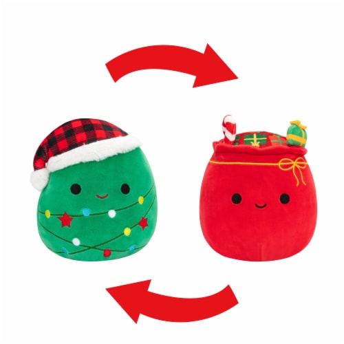 Squishmallows Flipmallows - Christmas Tree W/Santa Hat and Red Gift Bag Perspective: front