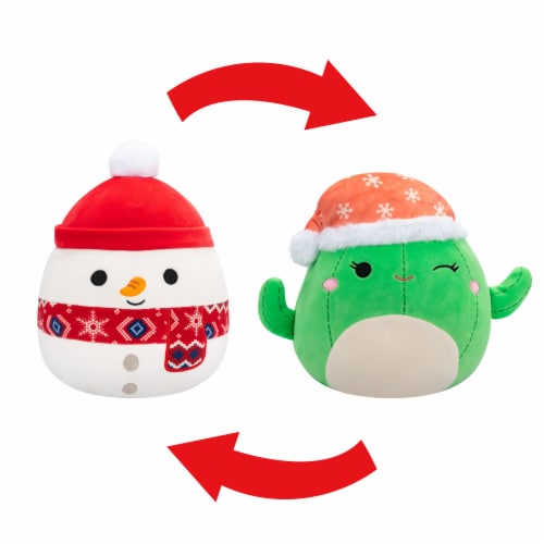 Squishmallows Flipmallows - Snowman W/Red Hat and Scarf/Cactus W/Santa Hat Perspective: front