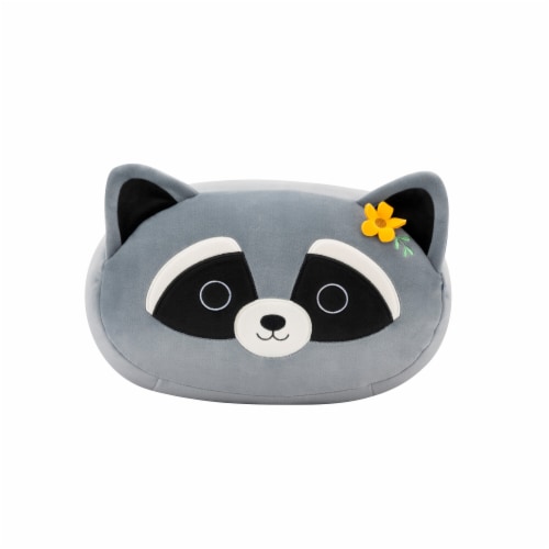 Squishmallows 12" Stackable Black and Grey Raccoon with Flower Pin Perspective: front