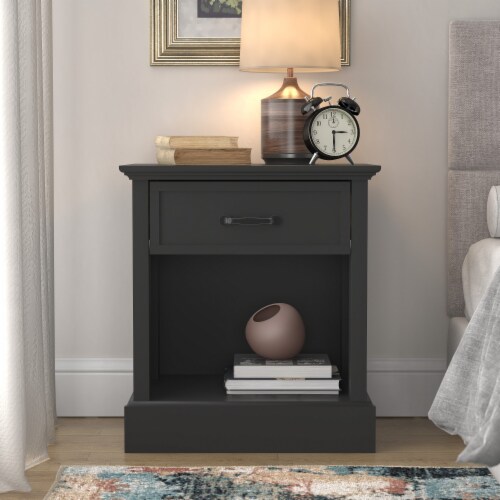 Small black shop nightstand with drawers