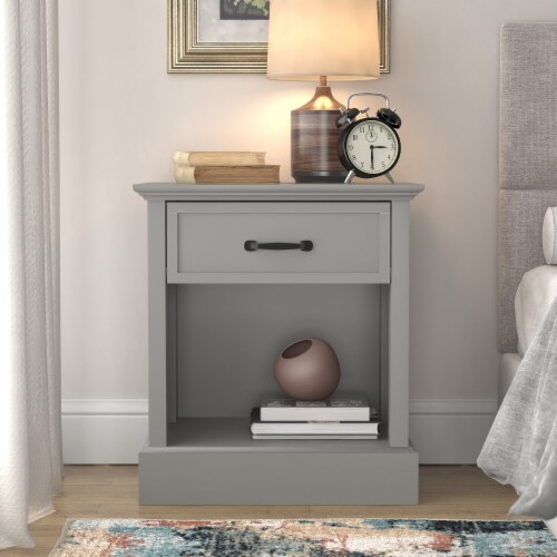 Xylon 1-Drawer Grey Bedside Table Nightstand (24.2 in. x 21.7 in. x 15.7 in.) Perspective: front