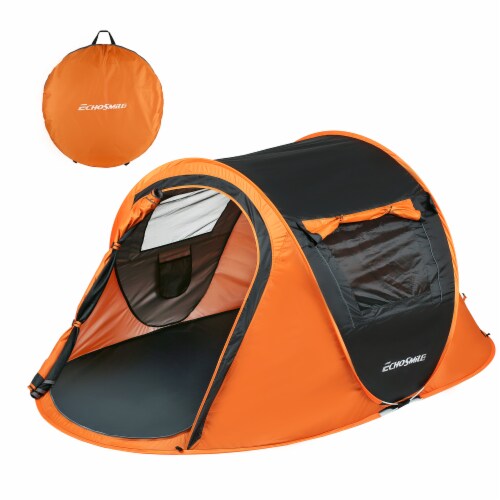 EchoSmile 2 Person Black and Orange Pop Up Camping Tent 96.5 L x 57 W x 41.5 H QFC