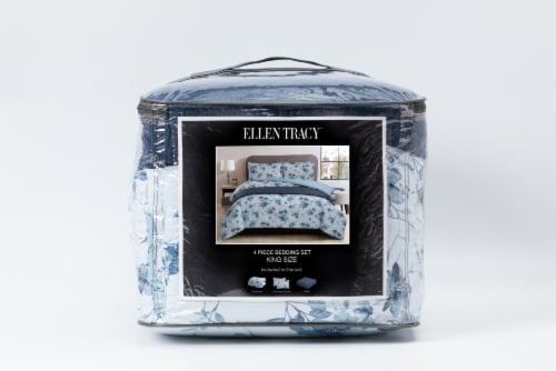 Ellen Tracy Polyester Bedding Comforter Set King - 4 pack Blue Floral Perspective: front