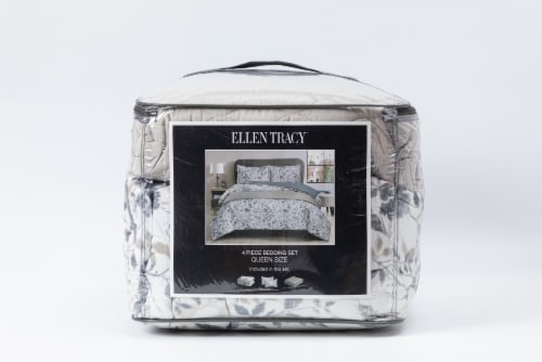Ellen Tracy 4 Piece Comforter Set - Grey Floral Perspective: front
