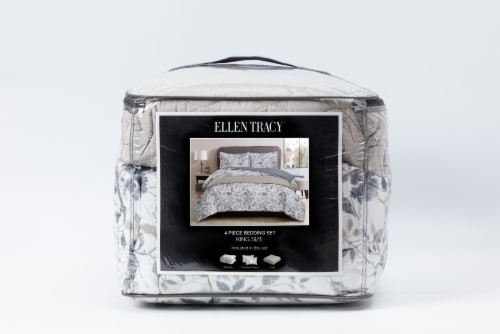Ellen Tracy Polyester Bedding Comforter Set King - 4 pack Grey Floral Perspective: front