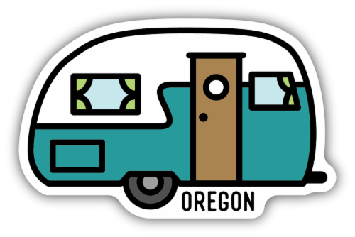 Stickers Northwest Oregon Retro Camper Vinyl Sticker Perspective: front