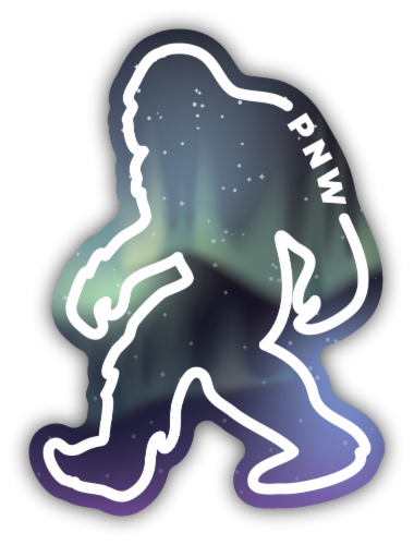 Stickers Northwest PNW Northern Lights Sasquatch Vinyl Sticker Perspective: front