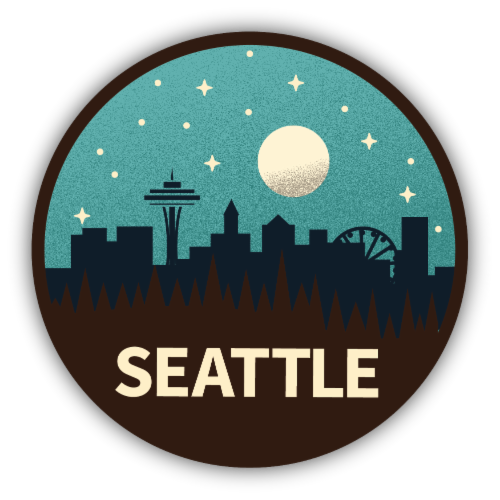 Stickers Northwest Seattle Skyline Vinyl Sticker Perspective: front