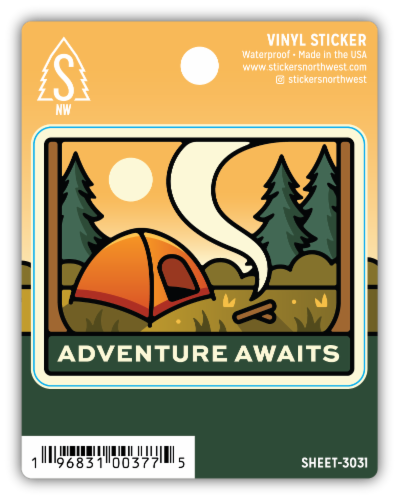 Stickers NorthWest Adventure Awaits Tent Scene Waterproof Vinyl Sticker Perspective: front