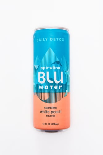 Ful Foods BLUwater White Peach Sparkling Spirulina Beverage Perspective: front