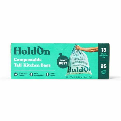 Hold On™ Compostable Tall Kitchen Bags Perspective: front