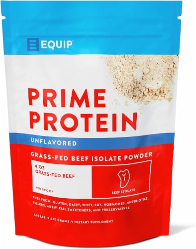 Equip Foods Unflavored Prime Protein Grass Fed Beef Protein Isolate Carnivore Protein Powder Perspective: front