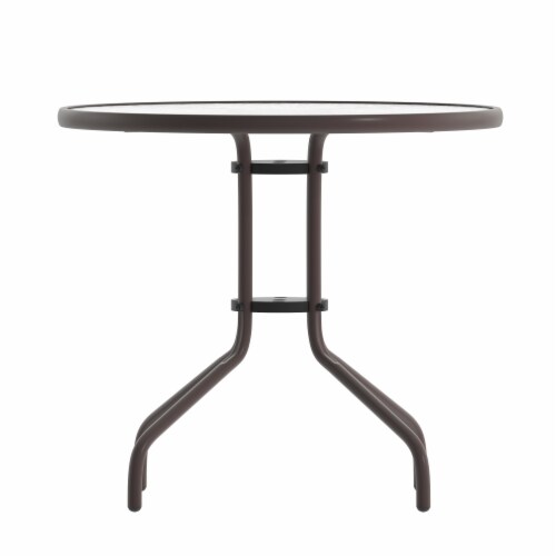 Emma + Oliver Benji Bronze Metal Patio Table with 31.5'' Round Tempered Glass Top Perspective: front