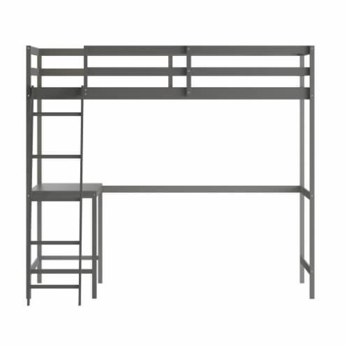 Riley Loft Bed Frame with Desk, Full Size Wooden Bed Frame with Protective Guard Rails & Perspective: front