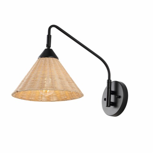 Kiawah 11 1 Light Vintage Coastal Rattan Metal Swing Arm LED Sconce Black Natural 11 x 9.38 x 16 Smith s Food and Drug