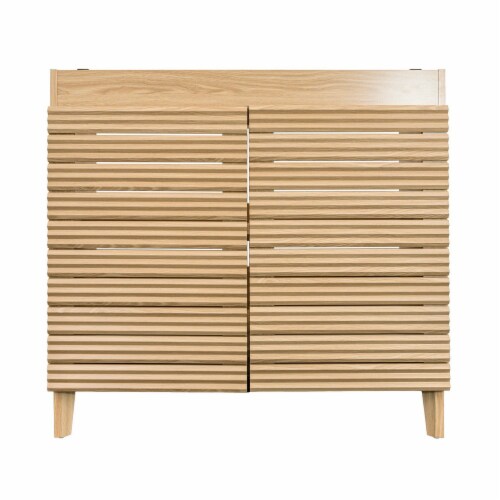 Calandre Thin Linear Slat Modern Farmhouse 2Shelf Bath Vanity (No Sink Basin), 36x 18x