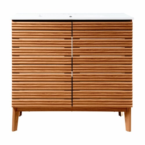 Calandre Thin Linear Slat Modern Farmhouse 2Shelf Bath Vanity (No Sink Basin), 36x 18x