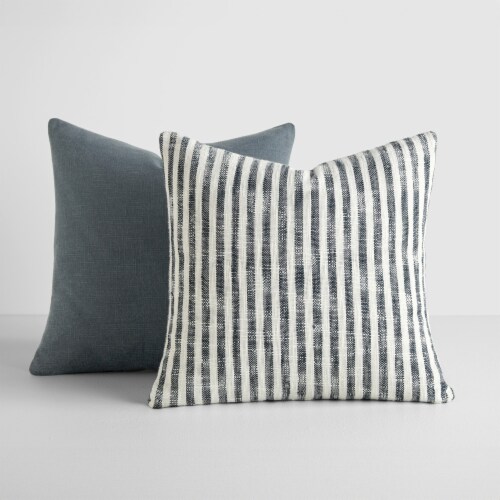 Linen Studio 2 Pack Decor Throw Pillows Navy Yarn Dyed Bengal Stripe and Solid One Size Ralphs