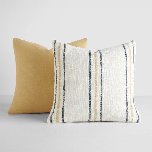 Linen Studio 2 Pack Decor Throw Pillows Mustard Yarn Dyed Framed Stripe and Solid One Size Baker s