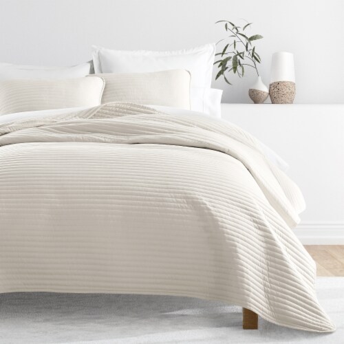 Linen Studio™ Modern Quilt Coverlet Soft Set in Stripe Stitching Perspective: front