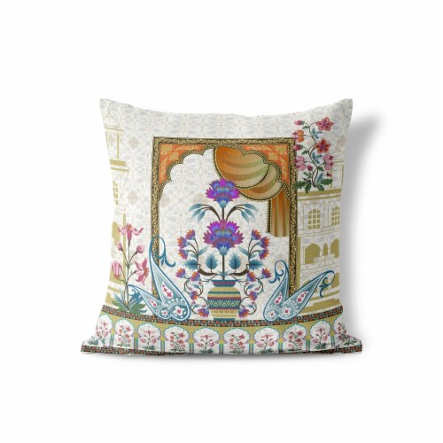 Mughal Paradise Indoor/Outdoor Pillow in White 16x16 Perspective: front