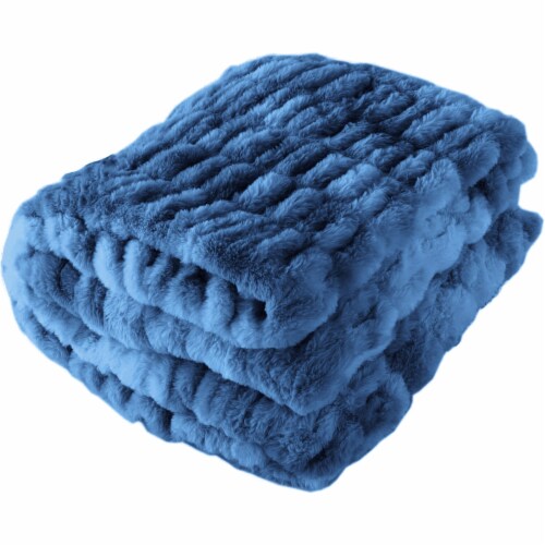 Lavish Home Faux Fur Blanket 60X80 Inch Queen Size Blue Soft Polyester Blue 1 unit Smith s Food and Drug