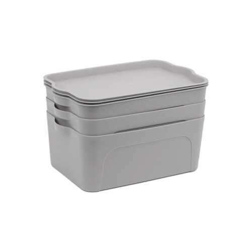 Heritage Small Gray Plastic Bins with Lids Perspective: front