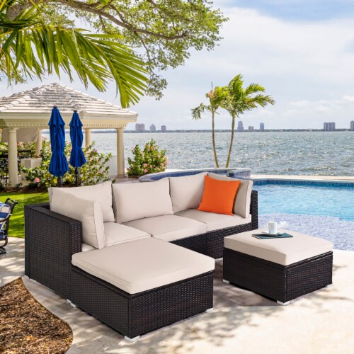 Costway 5PCS Patio Rattan Furniture Set Ottoman Table 5 PCS Mariano s