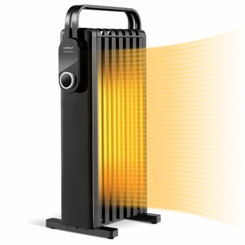 Costway 1500W Electric Space Heater Oil Filled Radiator Heater W/ Foldable Rack Black Perspective: front
