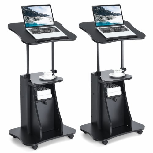 Costway Set of 2 Height Adjustable Standing Desk Mobile Podium w Tilt Top Door Cabinet 21.5 Smith s Food and Drug