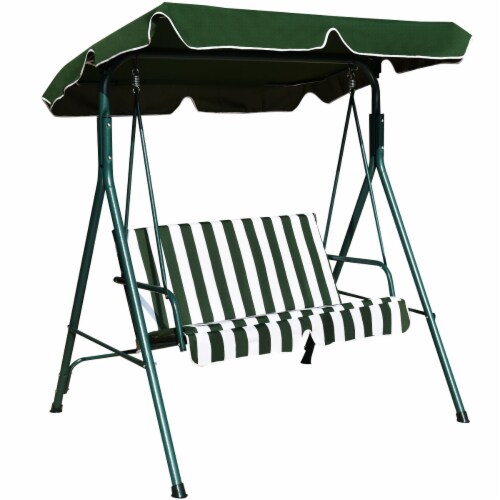 Costway Loveseat Patio Canopy Swing Glider Hammock Cushioned Steel Frame Outdoor Green 55.0 X43.5 X60.5 LXWXH King Soopers